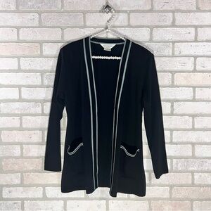 Exclusively Misook Petite Open Front Long Sleeve Black Cardigan  Size XS